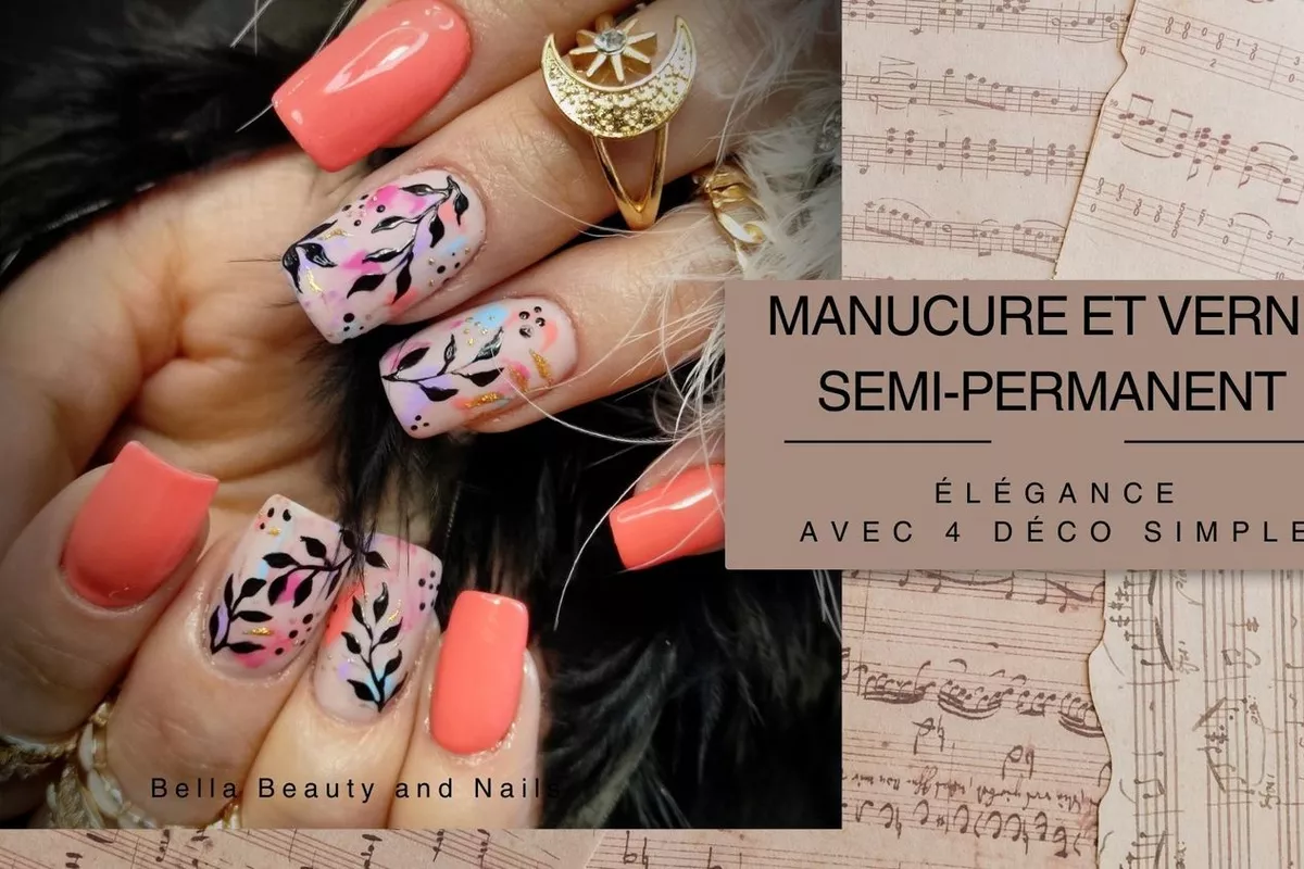 Manucure + semi permanent Élégance (4 ongles avec déco simple)