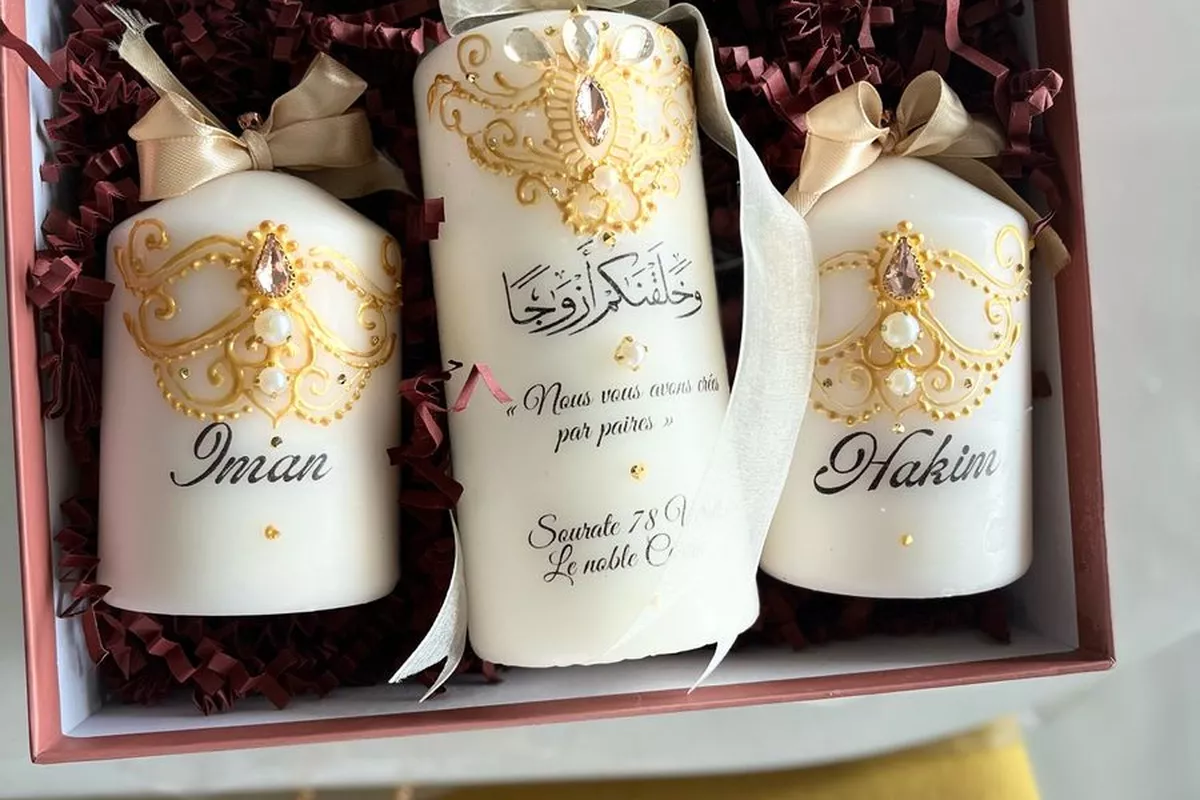 Lot de 3 bougies personnalisées Mariée