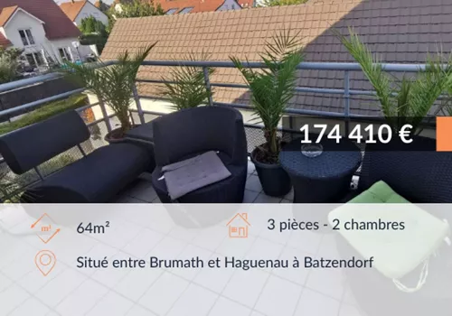 Appartement 3 pièces d'une surface de 64m² au sol et 57m² carrez idéalement situé entre Brumath et Haguenau à Batzendorf