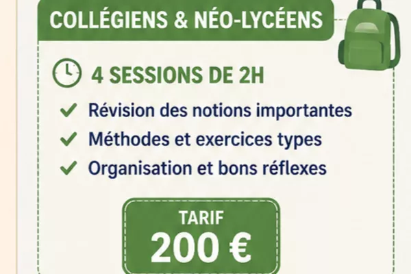 Stage pour collégiens et futurs lycéens (petit groupe) ( 4 x 2h )