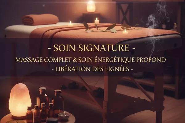 Soin signature Thérapie Holistique – Accompagnement complet combinant massage, soins énergétiques, guidance et rituels pour une transformation profonde.