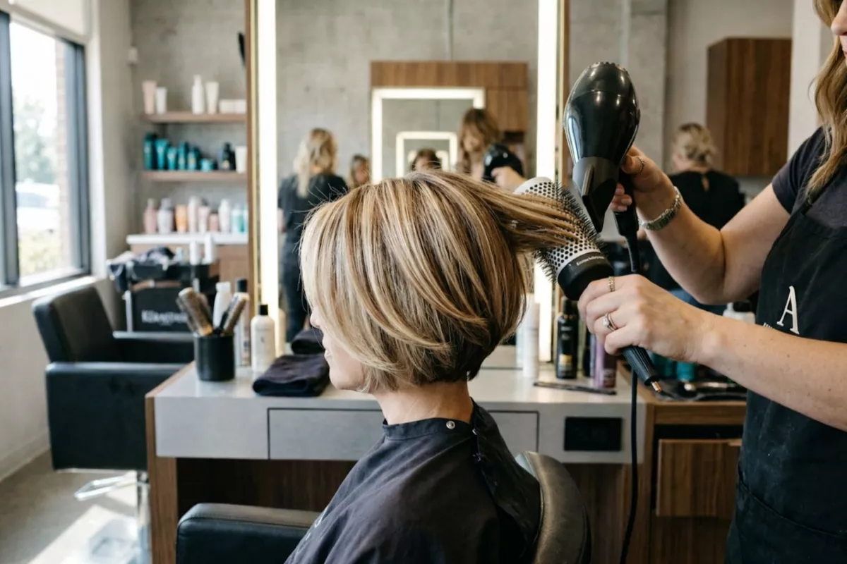 Mèches tête entière + Shampoing + Soin + Brushing cheveux courts