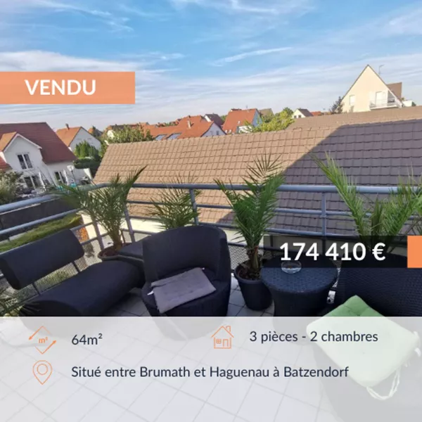 Appartement 3 pièces d'une surface de 64m² au sol et 57m² carrez idéalement situé entre Brumath et Haguenau à Batzendorf