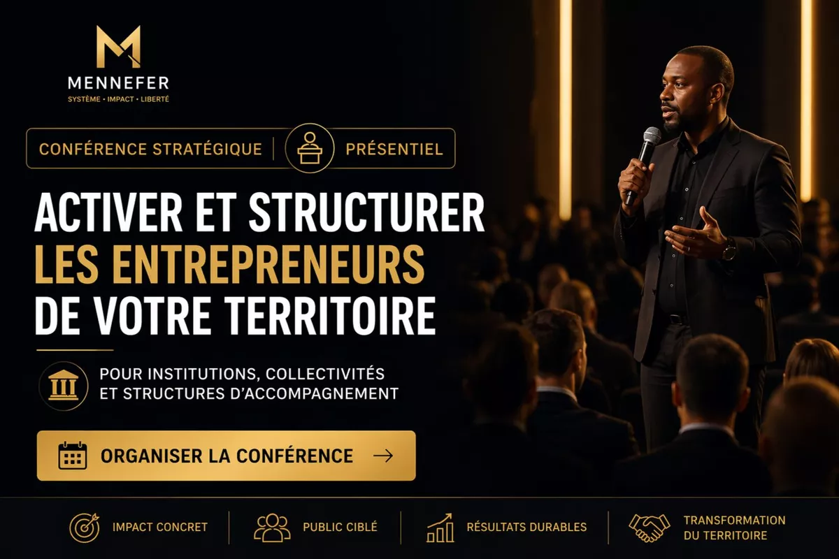 Conférence Stratégique MenNeFer — Présentiel.  Activer et structurer les entrepreneurs de votre territoire - Une intervention conçue pour les institutions souhaitant générer un impact concret et durable auprès des entrepreneurs qu’elles accompagnent.