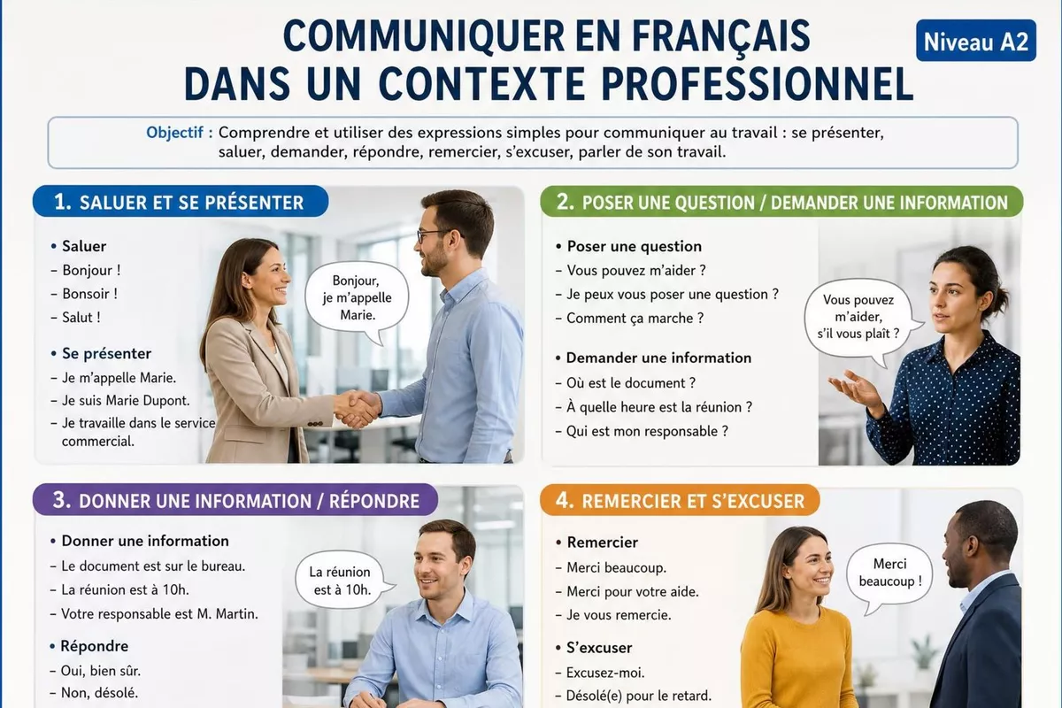 FLE : COMMUNIQUER EN FRANÇAIS DANS UN CONTEXTE PROFESSIONNEL  Niveau A2